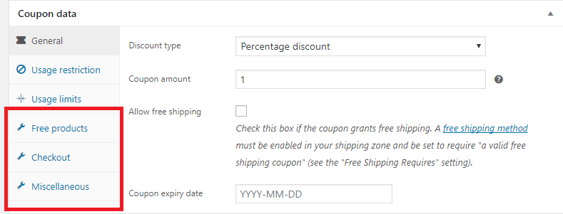 Additional tabs on the coupon-page